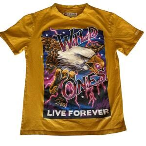 Iro-Ochi Unisex T-Shirt Size Small Wild Ones Live Forever Embroidered Gold Eagle